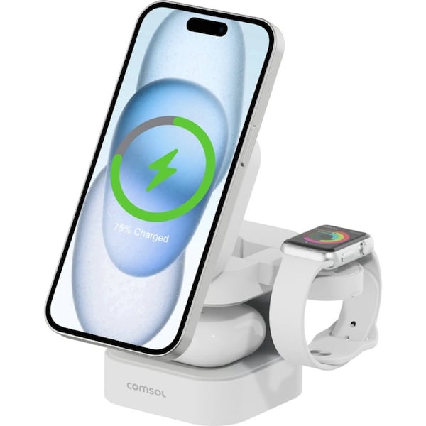 Comsol Qi2 3-in-1 Fast Charge Magnetic Dock Wireless Charger 30W Wall 15W