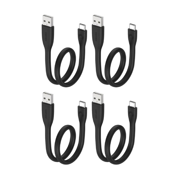 4PK Comsol USB-A To USB-C Silicone Data Transfer Charge Cable Black 25cm