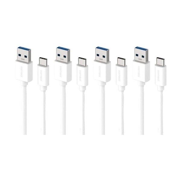 4PK Comsol USB-A To USB-C High-Speed Data Transfer 5Gbps Charge Cable White 1.2m
