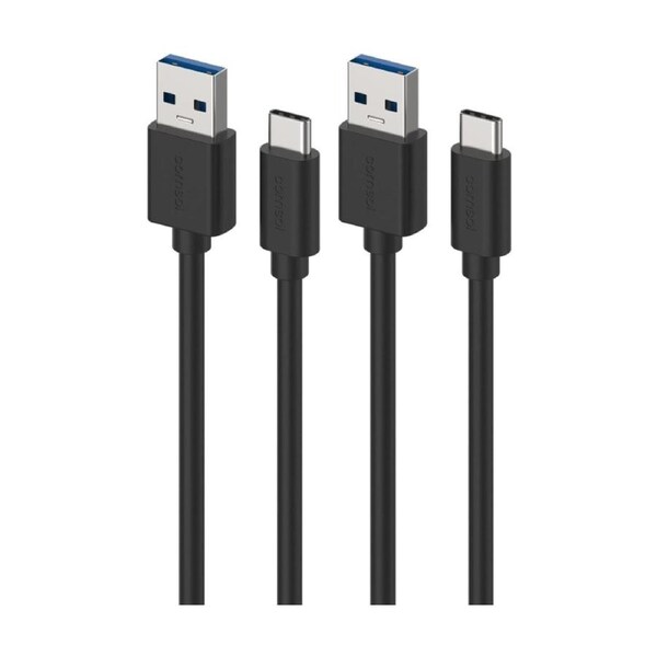 2PK Comsol USB-A To USB-C High-Speed Data Transfer 5Gbps Charge Cable Black 1.2m