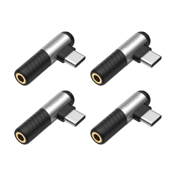 4PK Comsol USB-C To 3.5mm Right Angle Digital Analog Audio Adapter Black