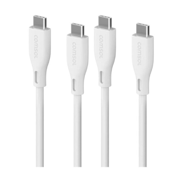 2PK Comsol USB-C To USB C Silicone Soft Data Transfer Charge Cable White 3m