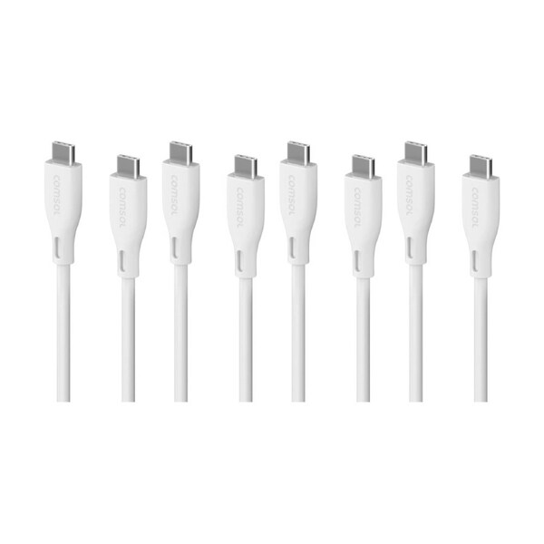 4PK Comsol USB-C To USB C Silicone Soft Data Transfer Charge Cable White 3m