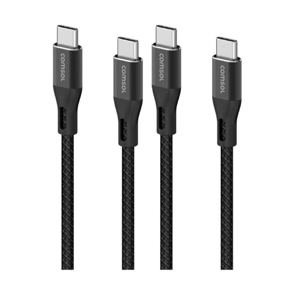 2PK Comsol USB-C To USB C Braided Data Transfer Charge Cable Black 3m