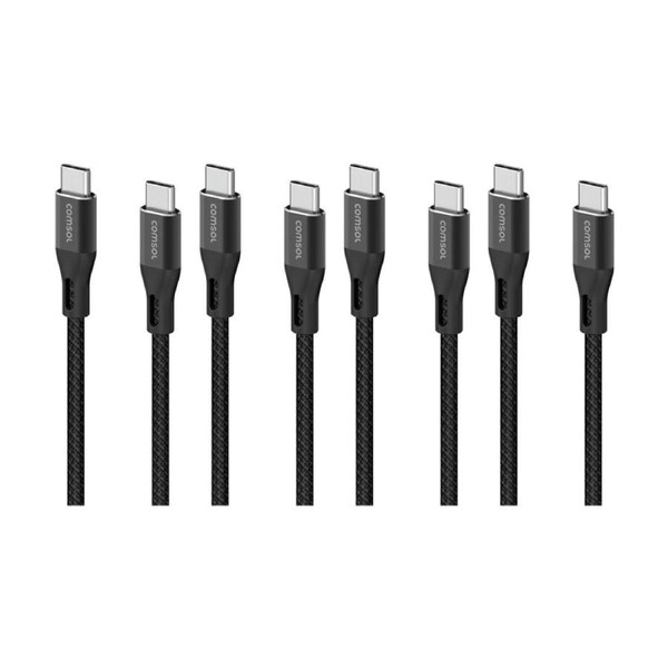 4PK Comsol USB-C To USB C Braided Data Transfer Charge Cable Black 3m