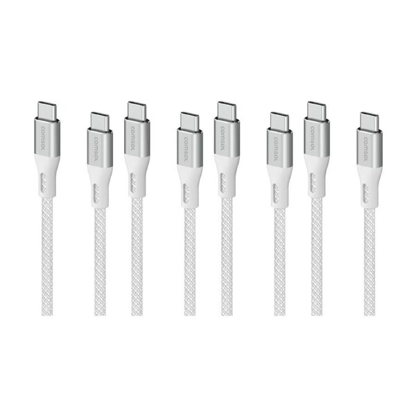 4PK Comsol USB-C To USB C Braided Data Transfer Charge Cable White 3m