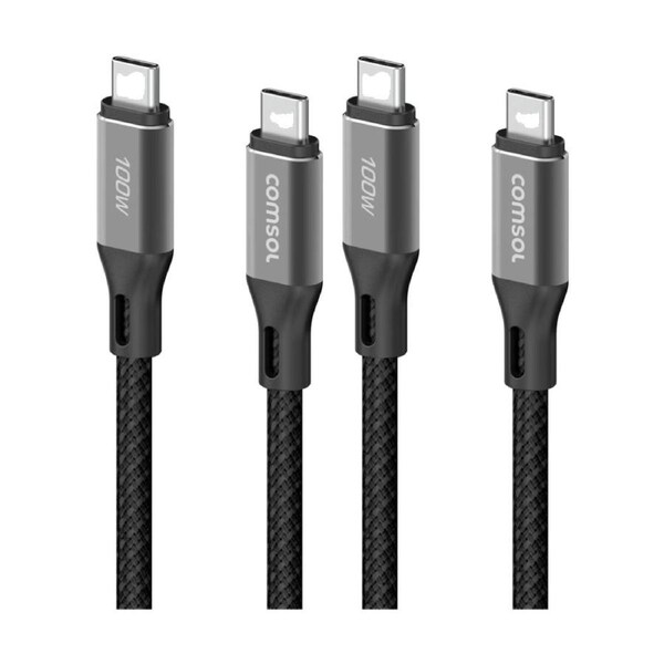 2PK Comsol USB-C To USB C Fast Charging 100W Data Transfer Cable Black 3m
