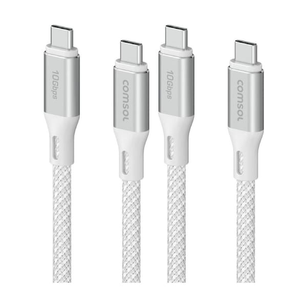 2PK Comsol USB-C To USB C 10Gbps Fast Charge 60W Data Transfer Cable White 2m