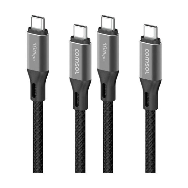 2PK Comsol USB-C To USB C 10Gbps Fast Charge Charging Cable Black 1.2m
