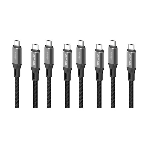 4PK Comsol USB-C To USB C 10Gbps Fast Charge Charging Cable Black 1.2m