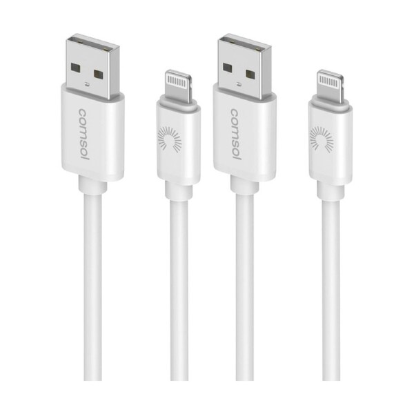 2PK Comsol MFI Certified Lightning To USB-A Fast Charge Cable White iPhone 14 2m