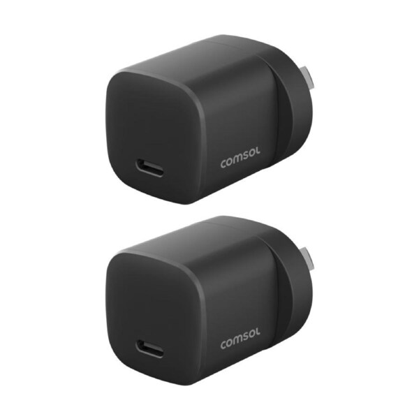 2PK Comsol USB-C GaN Fast Charge Compact Universal Wall Charger Black 30W