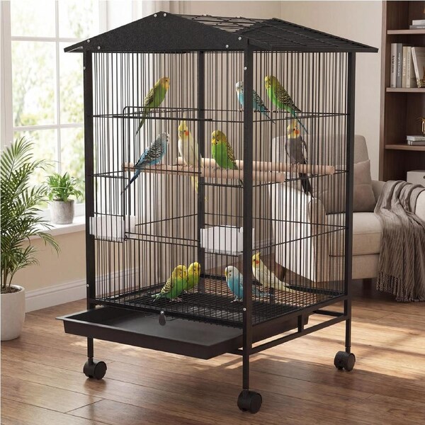 Advwin Bird Cage 85 * 45 * 57 cm Large Metal Aviary with Wheels Equipped with 2 Perches
