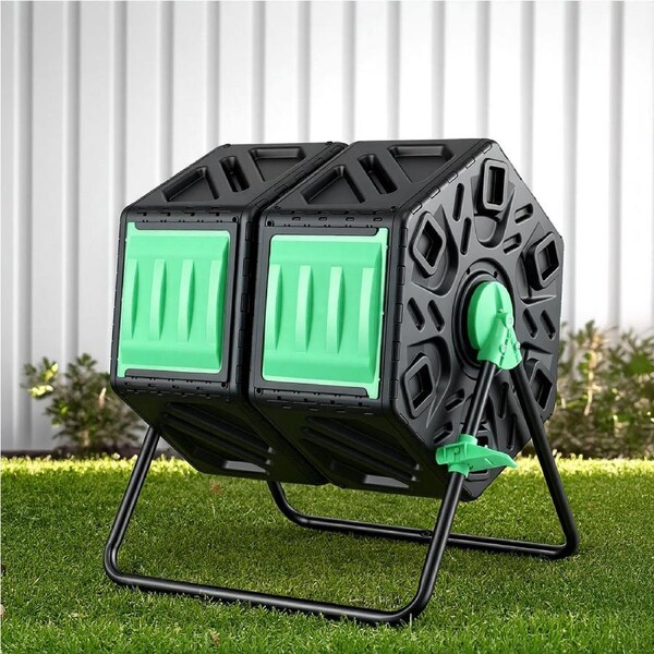 Gardeon Compost Bin Dual-Chamber 130L Composter Tumbler Rotating Garden Recycle