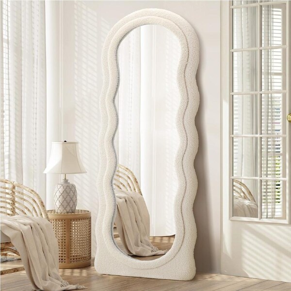 Oikiture Full Length Mirror 180cm Boucle Floor Standing Mirrors Dressing Makeup