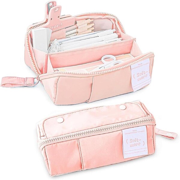 Catzon Multipurpose Pen Case Large Capacity Extendable Pen Pouches-Pink