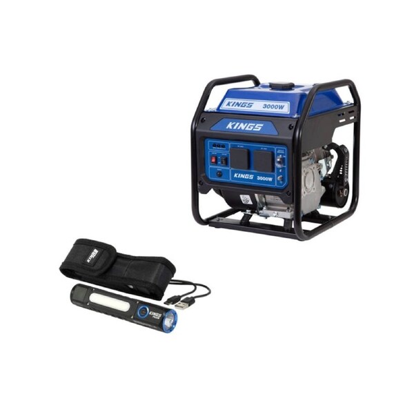 Kings 3KVA Generator - 3300W Peak Power - 2 Yr Warranty+ Rechargeable Torch