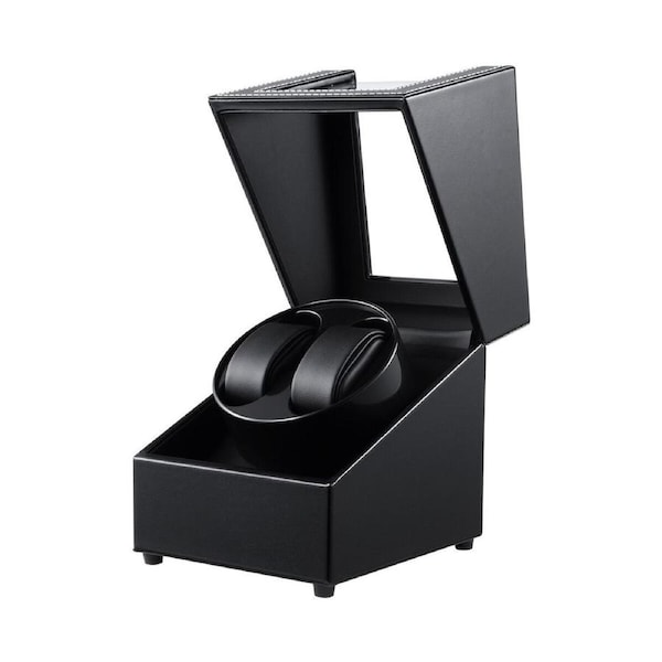 Double Watch Winder Automatic Watches Rotating Winding Box Display Case Auto Wristwatch Rotator Holder Storage Quiet Motor USB Power Black PU Leather