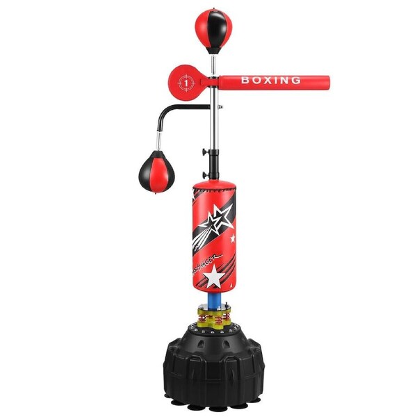 4in1 Boxing Station Freestanding Bag Punching Gloves Reflex Speed Balls Kicking Training Equipment Adjustable Rotating Bar Punchbag Home Gym MMA UFC