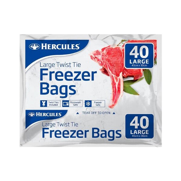 Hercules Tear-Off Freezer Bags Large 40pk x4
