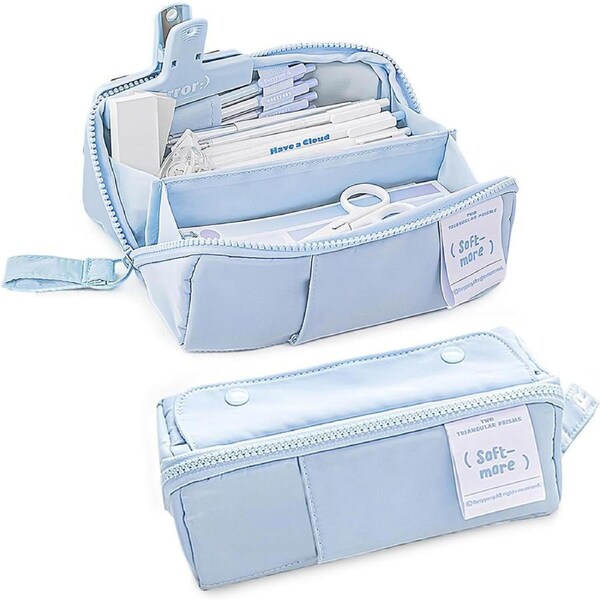 Catzon Multipurpose Pen Case Large Capacity Extendable Pen Pouches-Blue