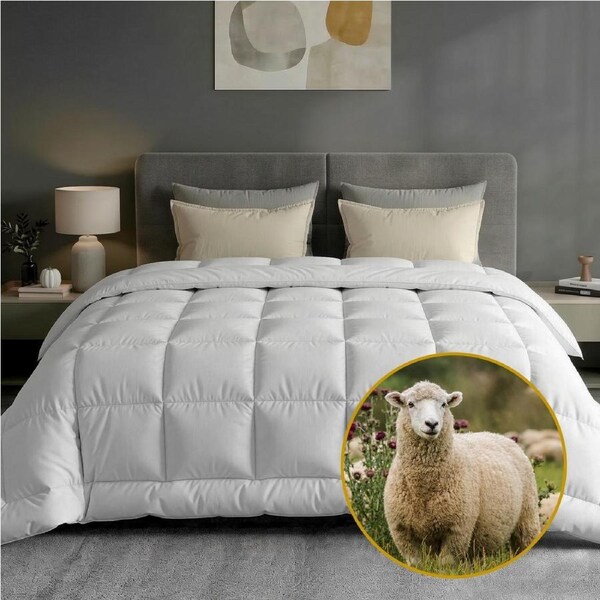 Giselle Bedding Wool Quilt 500GSM Thick Winter Doona Super King Baffle Box 100% Wool Filling