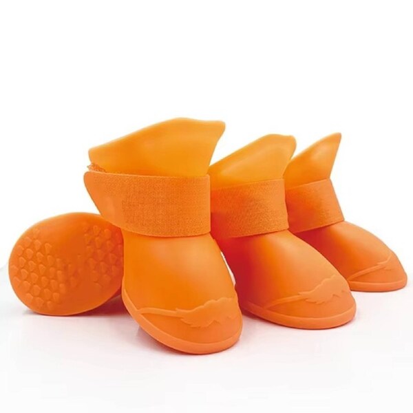Orange 4Pcs Pet WaterProof Rainshoe Anti-slip Rubber Boot For Small Medium Large