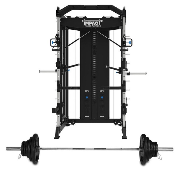 Impact Fitness Home Gym - Iso-Smith Machine with Bench & 100kg Barbell