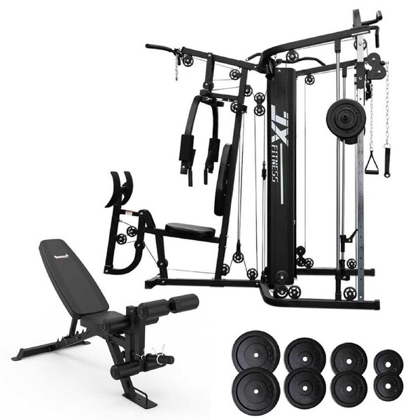 Jx Fitness Home Gym Smith Machine with Bench & 75kg Weights