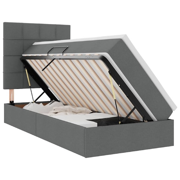 Bed with LED Strip Lights Dark Grey 107 x 203 cm Fabric vidaXL