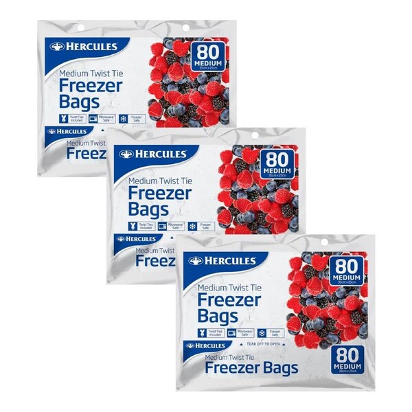 Hercules Tear-Off Freezer Bags Medium 80pk x3