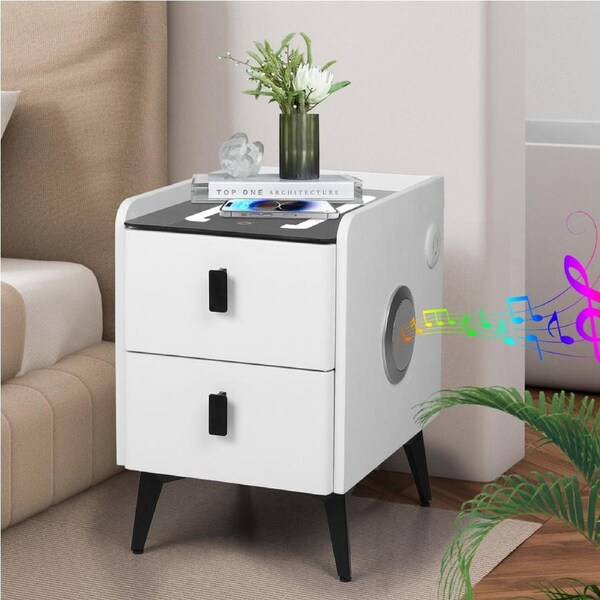 Levede Smart Bedside Table Wireless Charging LED Lights 2/3 Drawers Storage 2 Drawers/30cm x 40cm x 46cm