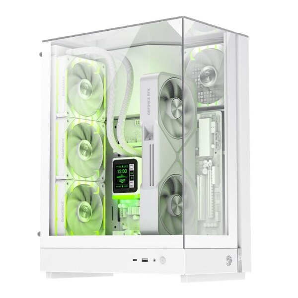 GameMax T20 WH Micro-ATX Compact Gaming Case - Vertical GPU Mount Ready, 2x ARGB Fans Pre-installed, SFX PSU Compatible - White