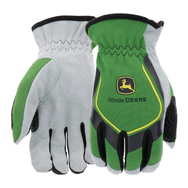 John Deere Men's Split Cowhide Leather Utility Palm Gloves Green/Black L