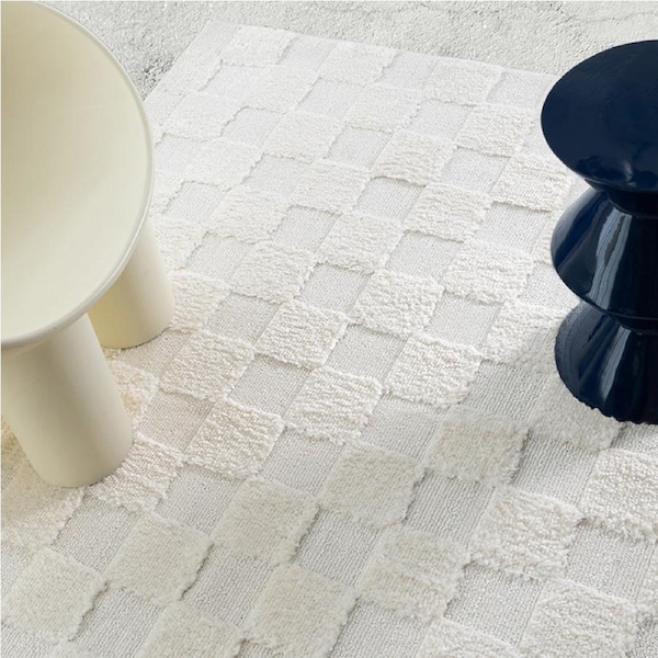 Loopsie Ambra Ivory Checkered Rug 290cm x 200cm