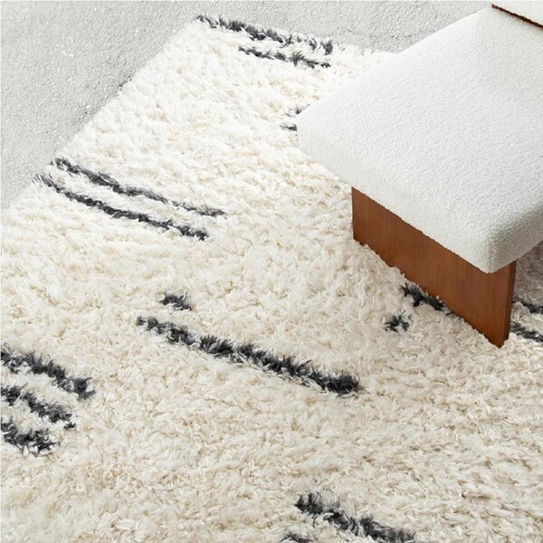 Loopsie Bao Cream and Black Striped Shag Rug 370cm x 280cm