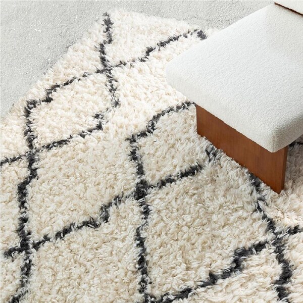 Loopsie Rusk Cream and Black Diamond Shag Rug 290cm x 200cm