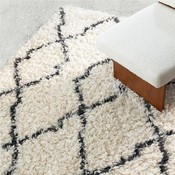 Loopsie Rusk Cream and Black Diamond Shag Rug 370cm x 280cm