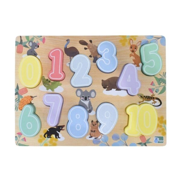 Bush Buddies Number 0-10 Chunky Puzzle By Koala Dream Wooden Educational Puzzle With Australian Animals Develops Number Recognition And Counting Recommended Age 18 Months Plus.