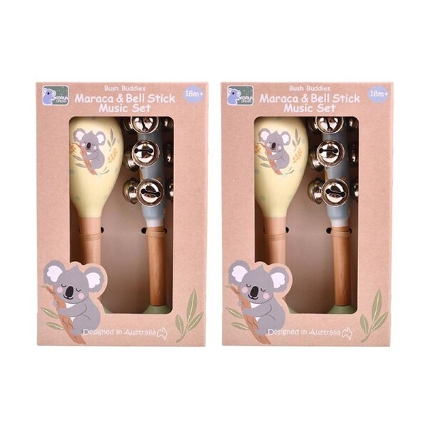 2PK Koala Dream Bush Buddies Animals Maraca & Bellstick Musical Toy Set 18m+