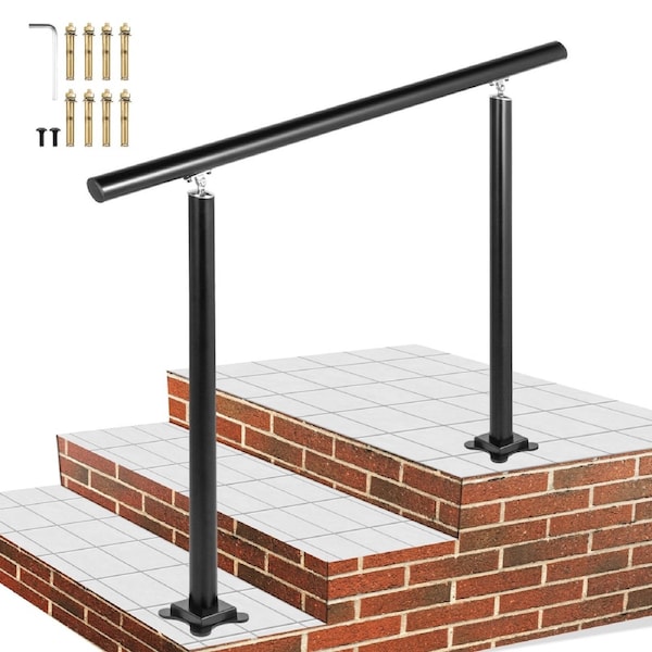 Handrail Outdoor Stairs, 3ft, 34 Inch Outdoor Handrail, Outdoor Stair Railing Adjustable from 0 to 60 Degrees Handrail for Stairs Outdoor Black Aluminum Stair Railing for Garden, Office Area