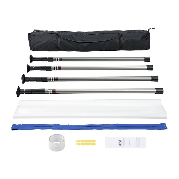 Dust Barrier Poles, 12 Ft Barrier Poles, Dust Barrier System with 4 Telescoping Poles, Magnetic Zipper, Carry Bag and 32.8x13.12 Ft Plastic Film, for Interior Decoration, Painting