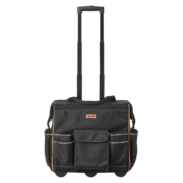 Rolling Tool Bag, 110 lbs Load Capacity, 25 Pockets Heavy Duty Roller Tool Bag with Adjustable Telescoping Handle & Stable Base, Toolbag Organizers with Wheels for Electrician, Construction