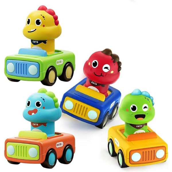 HOLALA 4 Pack Dinosaur Toys Press and Go Cars for Child Push Go Friction Play Vehicle Set