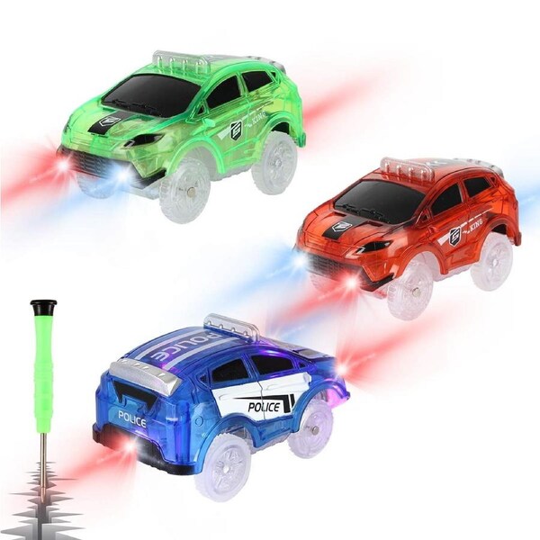 HOLALA 3Pcs Flex Track Race Cars LED Lights Up Compatible with Most Car Tracks for Kids