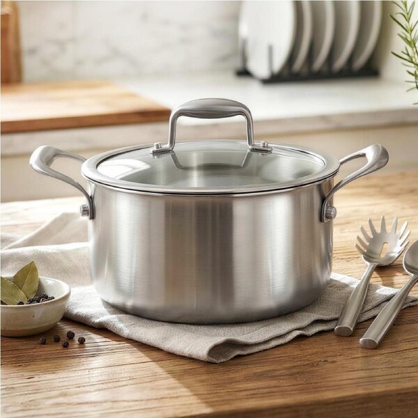 5-Star Chef 4.5L 24cm Stainless Steel Dutch Oven Pot with Lid and Stay-Cool Handle
