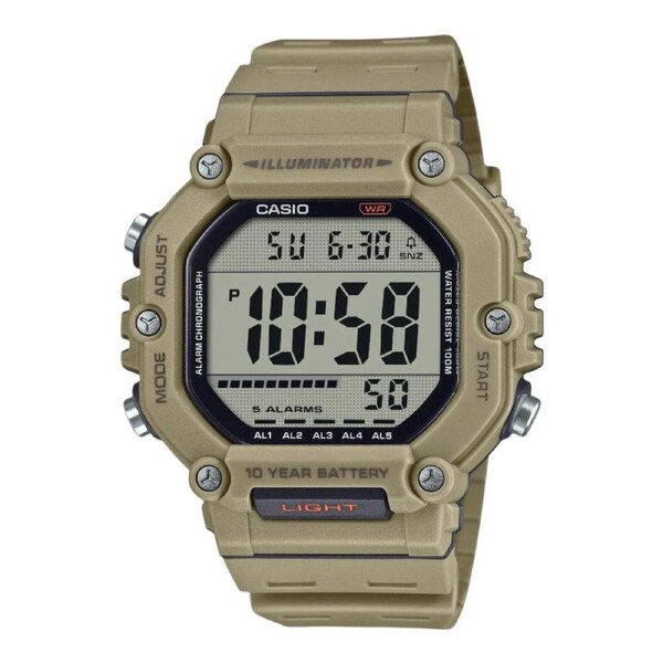 Casio AE-1600H-5AV Mens Watch Beige Resin Band Grey LCD Dial Digital 100M