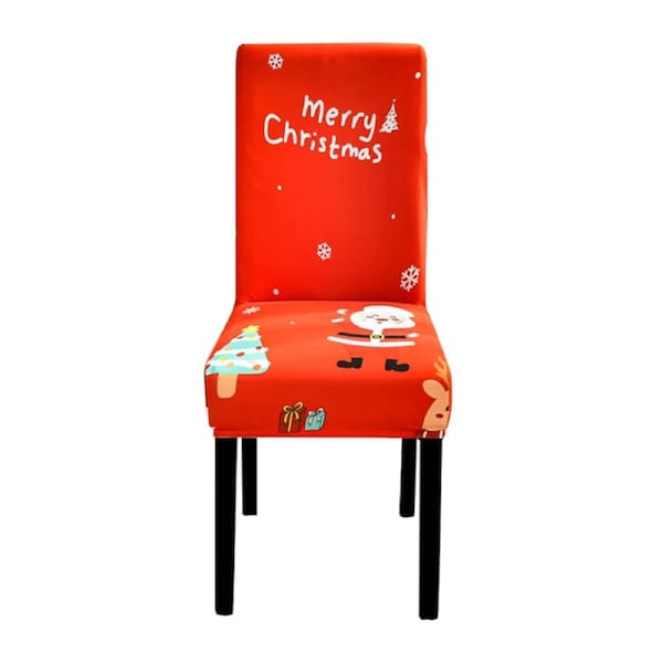 Anyseat Chair Cover Bright Red Merry Christmas Santa Design with Anti-Dirt and Elastic Material for Dining Room Kitchen Wedding Hotel Banquet Restaurant