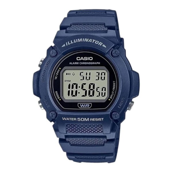 Casio W-219H-2AV Mens Watch Blue Resin Band Digital 50M LED Alarm