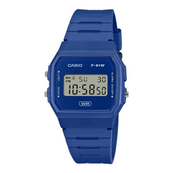Casio F-91WB-2A1 Mens Watch Blue Resin Band Digital Classic Alarm Light